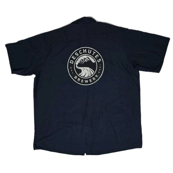 Deschutes Brewery Work Shirt Mens XXLarge Short Sleeve Button Up Navy Red Kap - Picture 2 of 6